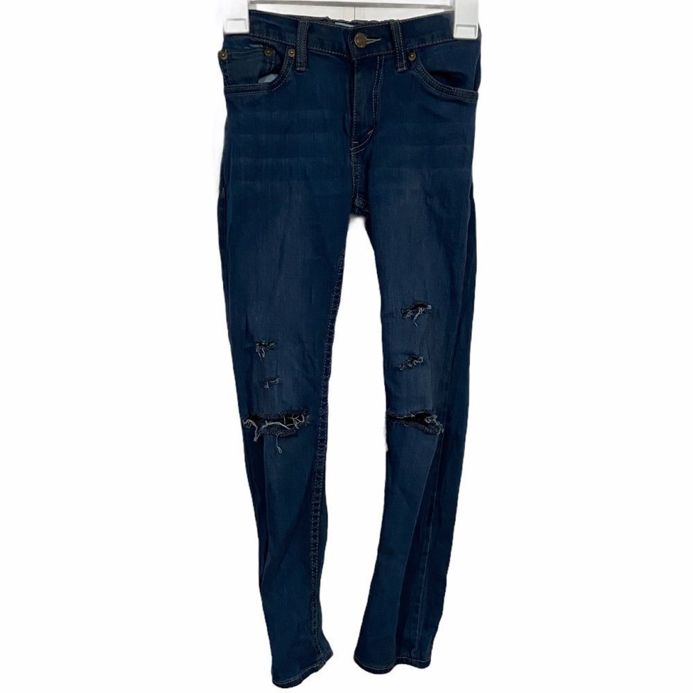 Levi’s Girl’s Dark Wash Distressed Skinny Jeans